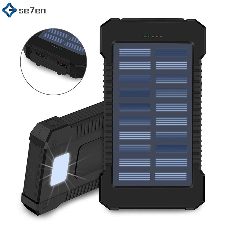

Solar LED 50000mAh Power Bank Charger Case DIY Dual USB Battery Storage Boxes with Mountaineering buckle (No Battery)