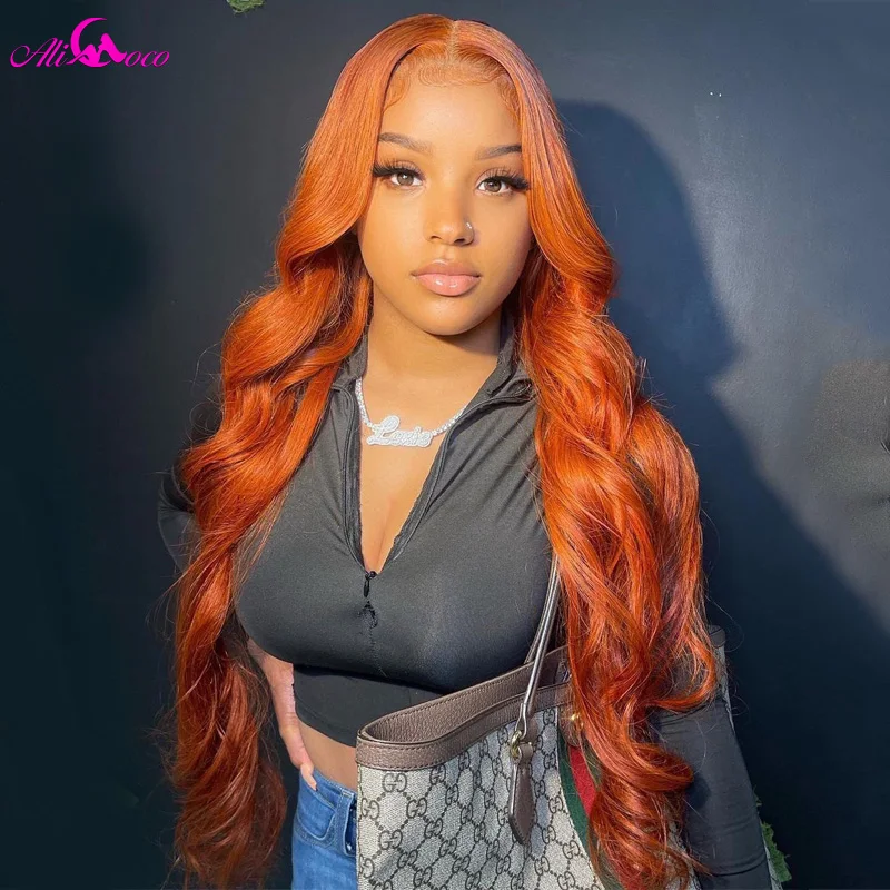 Orange Blonde Lace Frontal Human Hair Wig Brazilian Body Wave Ginger Lace Front Wig 180 Density Colored Human Hair Wigs Ali Coco human hair wig,lace front wig,human hair wigs,front lace wig