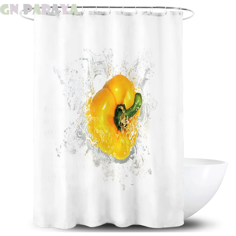 

Yellow pepper Curtains Waterproof white bathroom Polyester cute kids fashion fresh style Shower Curtains Screen with Hooks new