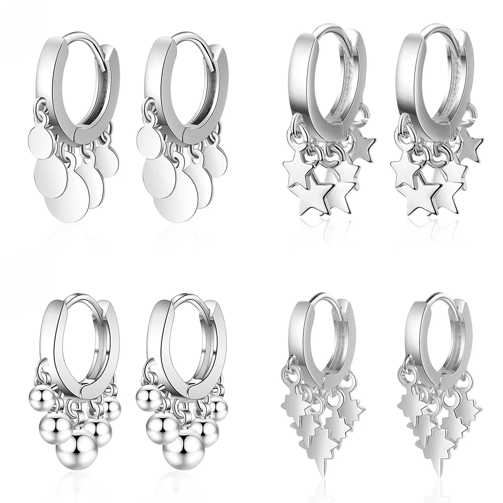 

New Trendy Beads Star Tassel Earrings For Women 925 Sterling Silver Hoop Earrings oorbellen pendientes Jewelry Wholesale
