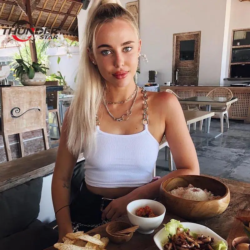

Summer Chain Camisole Shirt Women Sleeveless Solid Shirt Casual 2020 Spring Summer Fashion Camisole Street Short Shirt T-shirt