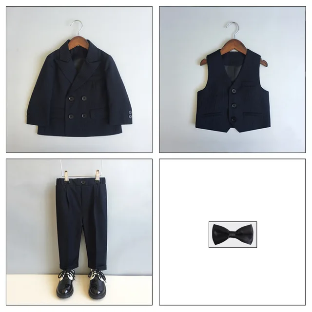 Flower Boys Wedding Performance First Birthday Suit Set Children Double Breasted Blazer Pants Formal Costume