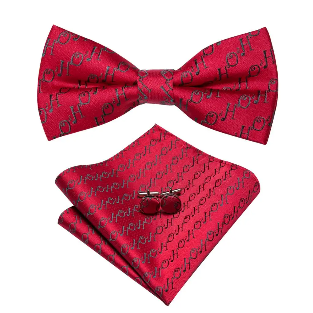 Hi-Tie, модные рождественские галстуки для мужчин, красный, зеленый, Рождественская елка, Санта Клаус, галстук-бабочка, карманные Квадратные запонки, набор, Шелковый мужской галстук-бабочка