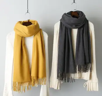 

New men's and women's all-purpose cashmere like solid scarf knitting long warm and versatile tassel Cape