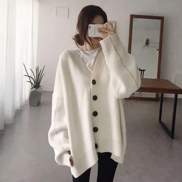 

Button Chunky Knit Cardigan White Sweater Cashmere Korean Style Women Ropa Invierno Mujer Harajuku Fall 2019 Jersey Mujer Casual