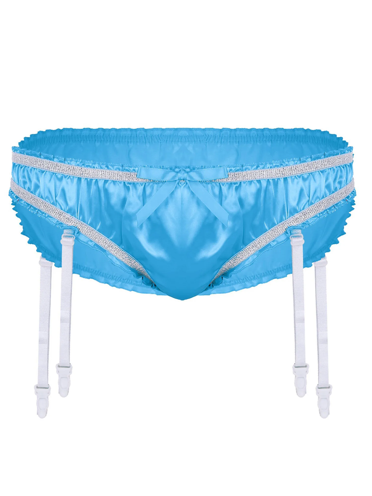 Гей купальники Мужское нижнее белье Блестящий эластичный атласный гофрированный выстроились неженый треугольник трусы нижнее белье трусики с пластиковыми подвязками