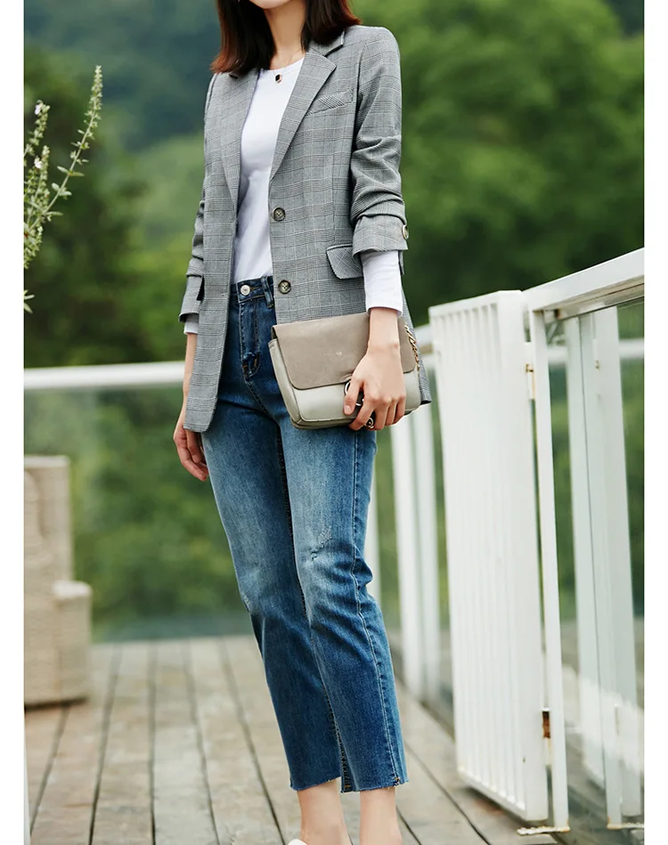 Костюмы для маленьких пальто Для женщин ; сезон весна-осень; Стиль Slim Fit универсальные в английскую клетку CHIC Онлайн пиджак знаменитости 9901
