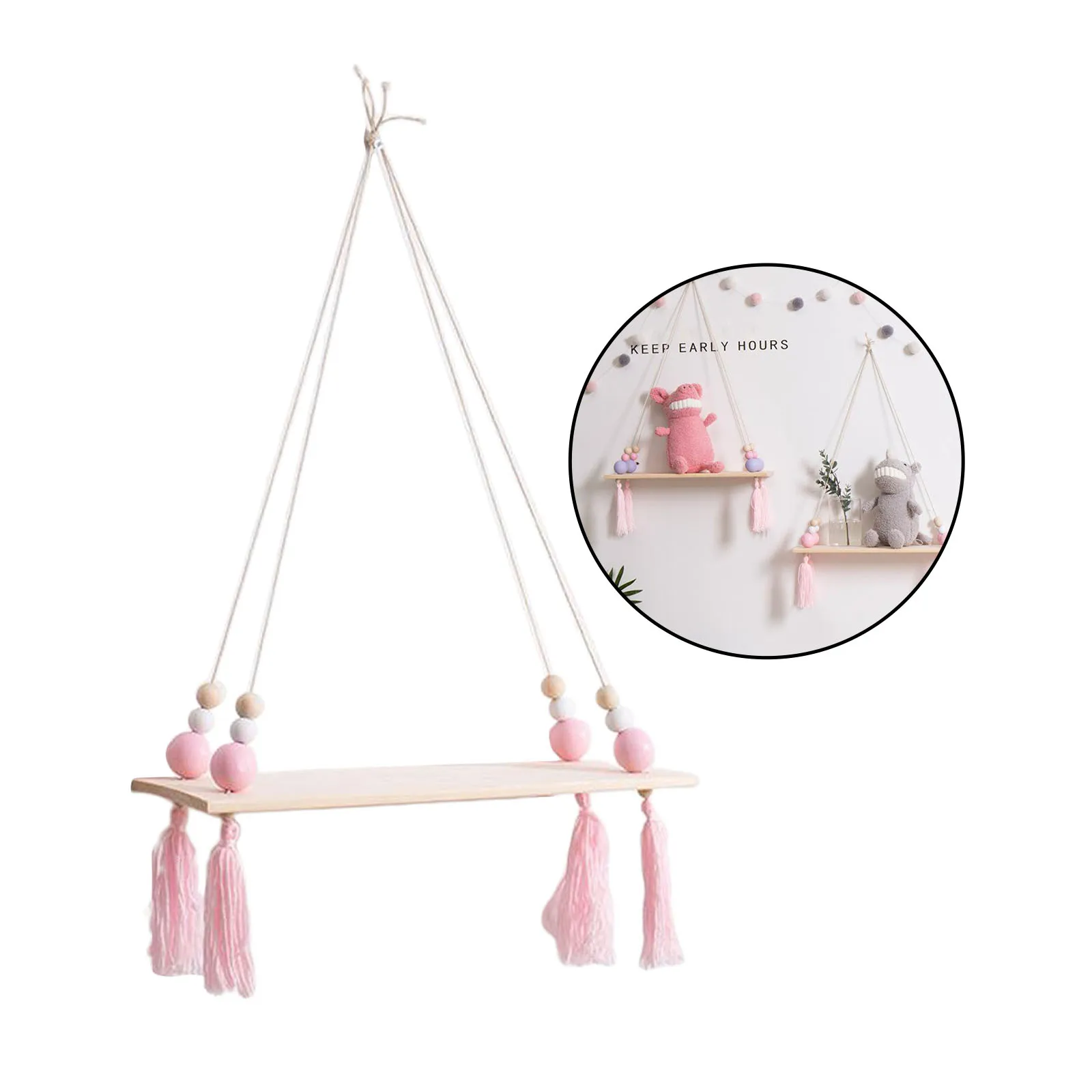 Wood ing Shelf Swing Rope Floating Wall Shelf Wall Hanging Wooden Shelves for Potted Plants/ Flower 