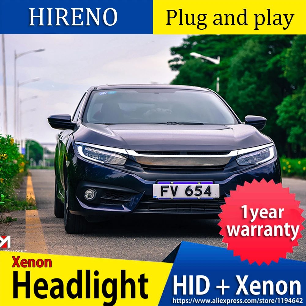 Автомобильный стильный головной светильник для Honda Civic 10th полный светодиодный светильник s с движущимся поворотом, головной светильник, светодиодный DRL передний светильник