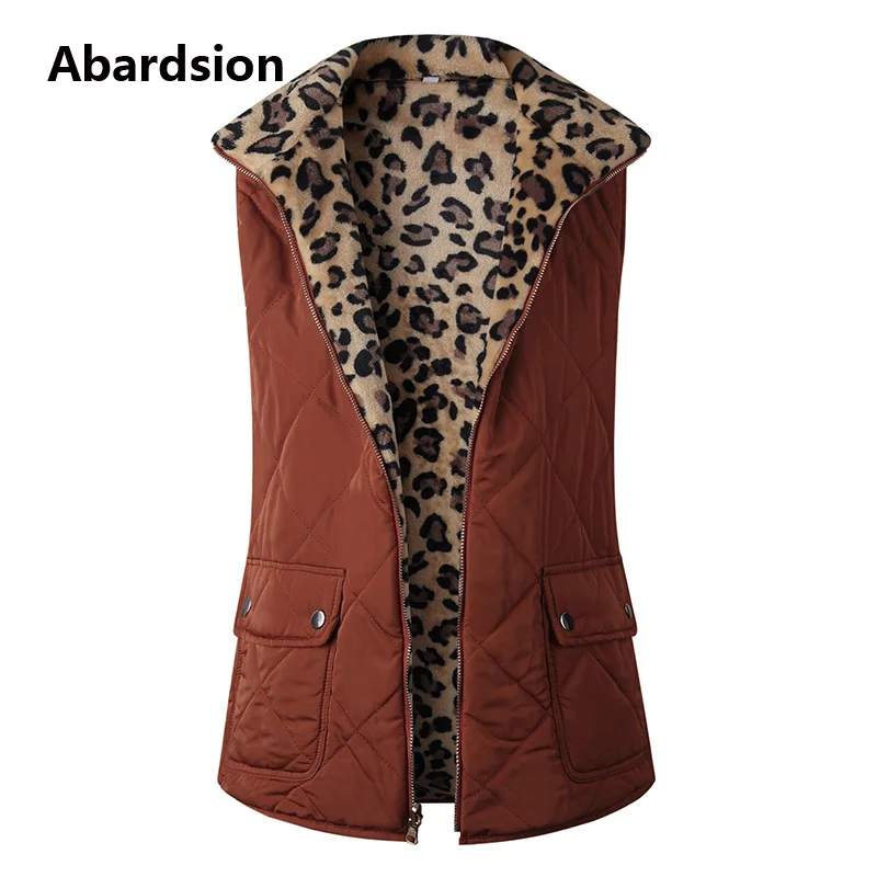Abardsion, женский жилет, пальто, Осень-зима, теплый жилет,, женский жакет без рукавов, Повседневный, двухсторонний, Леопардовый, шерпа, жилет - Color: Burgundy