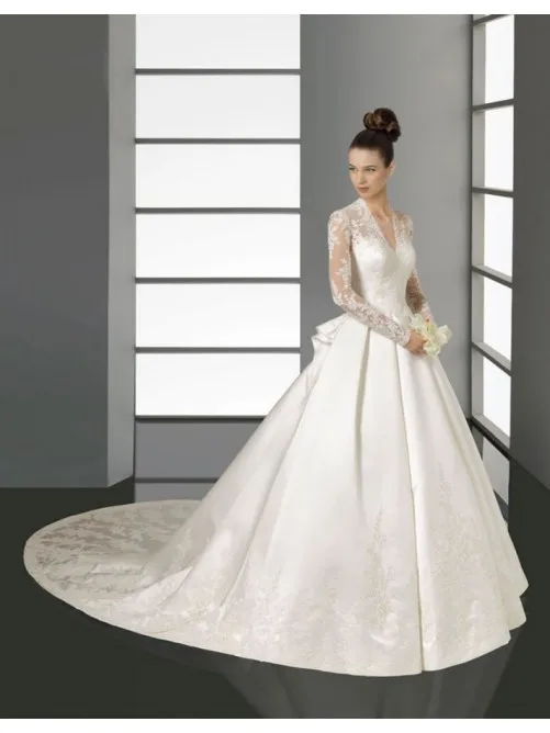 vestido de noiva горячая распродажа Новое благородное длинное атласное красивое платье с v-образным вырезом и рукавами для невесты, платья для матери невесты