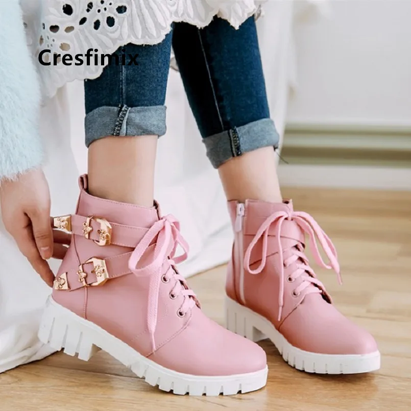 Cresfimix botas femininas/Женские Модные осенние ботинки martin с нескользящей шнуровкой черного цвета женские милые розовые ботинки из pu искусственной кожи bottes a6093
