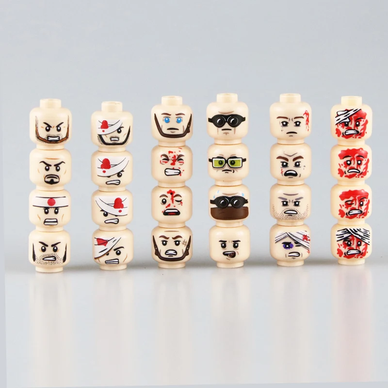 MOC City Face Heads Accessories Building Blocks Military Injured Minifigs Face Heads Block Military Soldier Figures Parts Blocks