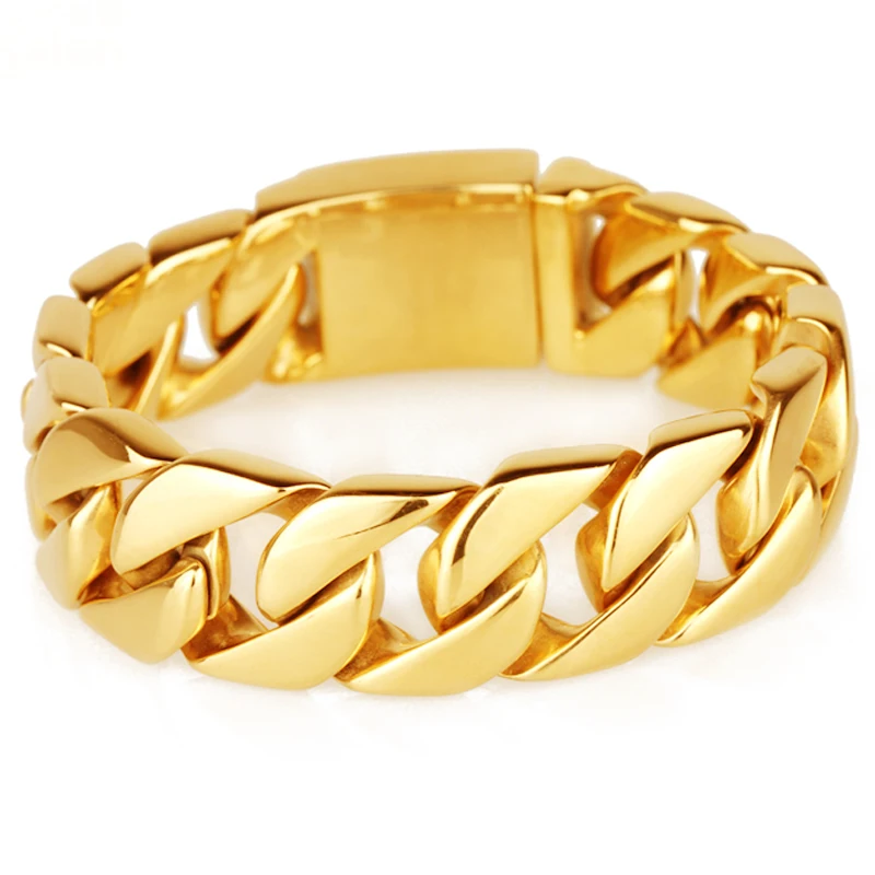 Браслет из нержавеющей стали 316L, широкий, 26 мм, золото, кубинская цепочка, браслет
