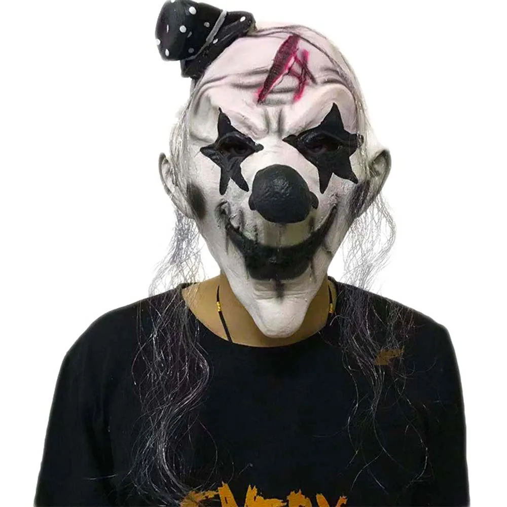 Halloween Full Face Mask Horror White-haired Witch Clown Long-haired Witch Masks For Halloween Masquerade Cosplay Costume Props