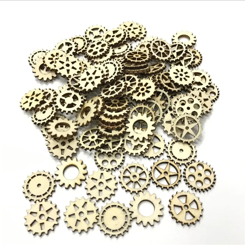 

500PCS Handmade Wooden Crafts Accessory Home Decoration Scrapbooks Children Painting DIY Mix Wheel Gear Ornaments 15MM-40MM