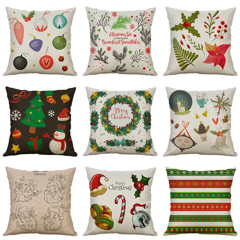 

Tree Cover 45*45cm Christmas Pillow Linen Print Case Cotton Cushion Decor Home