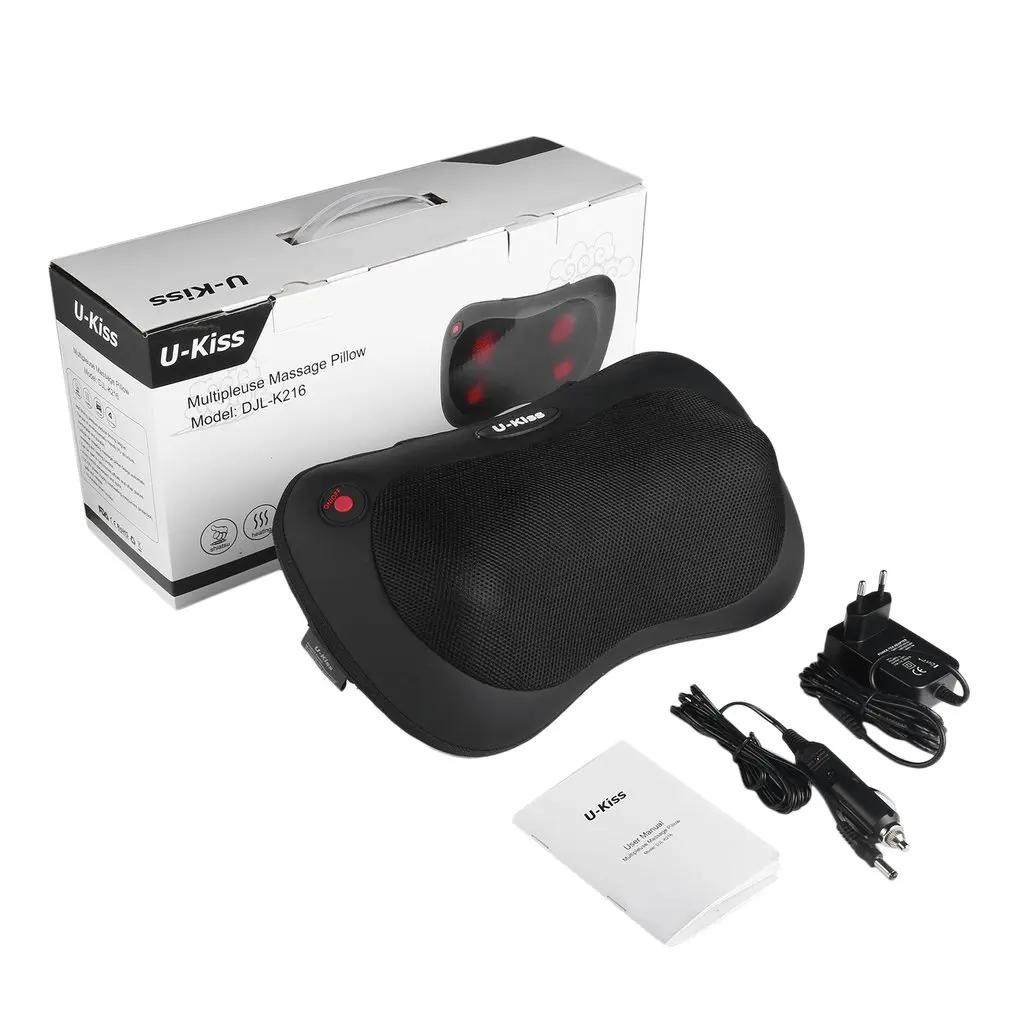 EU Plug U-Kiss Shiatsu Multipleuse массажная подушка с подогревом для автомобиля дома или офиса снимает мышечную боль и Напряжение 18 Вт DC 12 В - Цвет: EU Plug