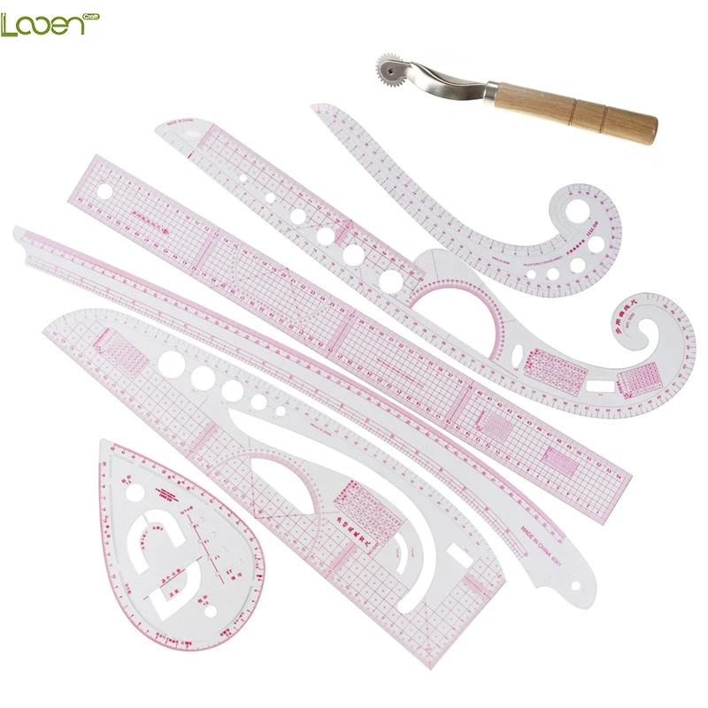 Multi Function Looen Curve Ruler Drawing Line Straight Sewing Clothing Rulers Sleeve Arm Curve Cutting Ruler Button Comma Set