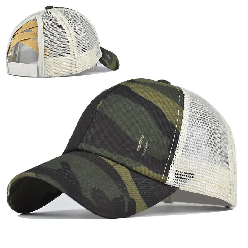 

Washed Cross Ponytail Baseball Cap Female Retro Outdoor Solid Color Casquette