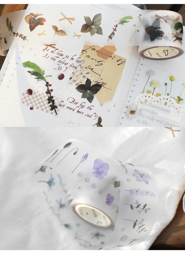Винтажные растения декоративные васи лента прозрачная лента Ретро Цветы японские бумажные наклейки клейкая лента декоративная DIY планировщик