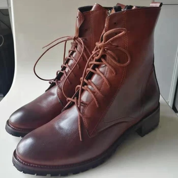 

BLXQPYT Men's Boots Large Size39-50 Fur Zipper Round Head in Autumn Warm Winter Pu Leather Lace-up High Quality Men Shoes W81