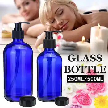 

250/500ml Glass Large Empty Amber Glass Bottles Spray Storage Pressed Pump Bottle For Soap Shower Home Bathroom Travel