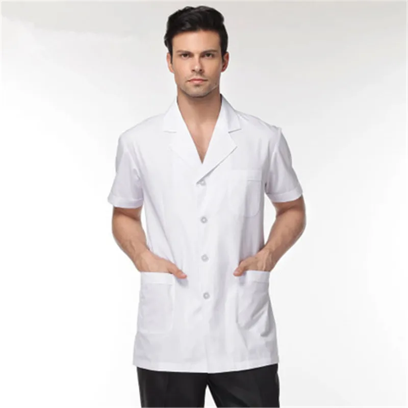 Men White Medical Lab Coat Medical Services Uniform Nurse Clothing Short-sleeve Polyester Protect