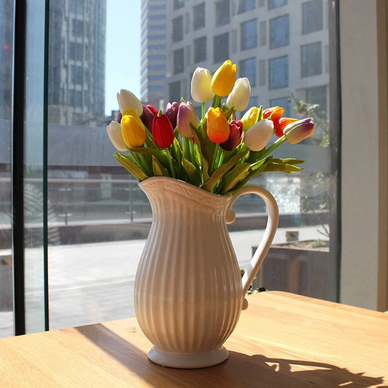 30Pcs Multicolored 14 Inch Silk Artificial Tulips Flowers for Party Home Decoration