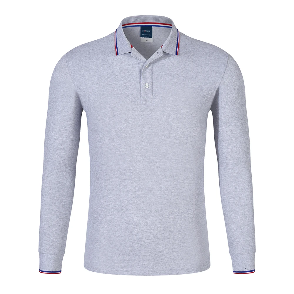 Осенняя мужская рубашка поло, винтажная одежда, чистый хлопок для мужчин, деловая Повседневная рубашка поло с длинным рукавом, теннисная одежда - Цвет: Gray