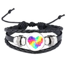 ЛГБТ, гей-Прайд, стеклянная пряжка, очаровательный браслет, Радужный Флаг, браслеты для геев, ручная работа, сделай сам, защелкивающаяся кнопка, кожаные украшения