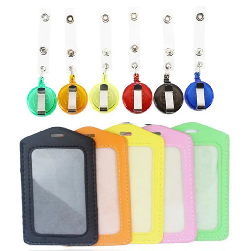 Multicolor PU Leather Badge Holder with Retractable Reel