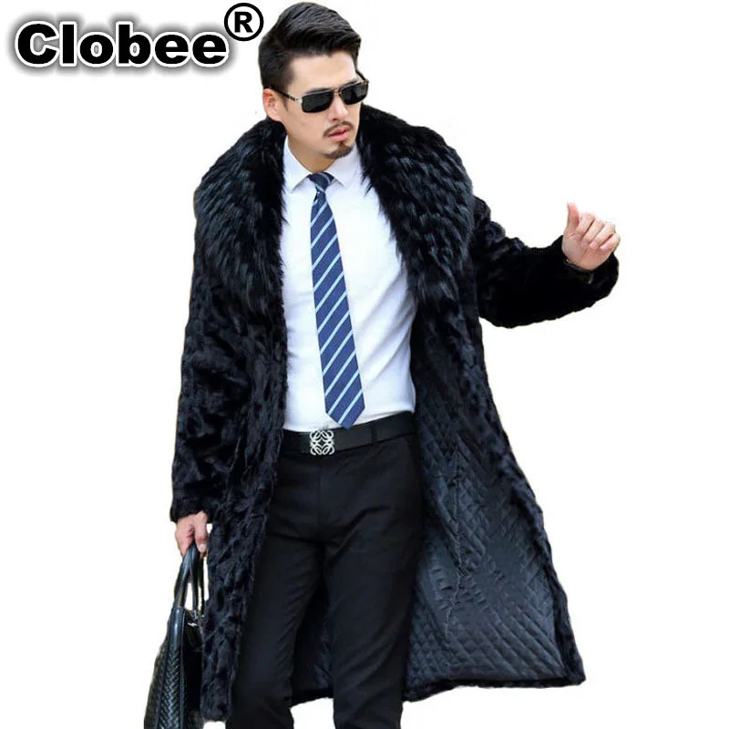 Men Winter Faux Mink Fur Overcoats 2019 Imitation Fox Collar Black Male Jackets Plus Size Coats Outwear | Мужская одежда