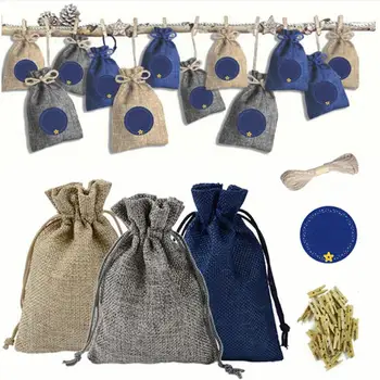 

Christmas Calendar Craft Fabric Bag Linen Drawstring Bunch Bag Christmas Candy Tea Gift Bag Canvas Gift Bag Calendar Craft Kit #