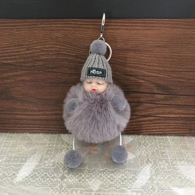 light grey Пушистый Спящая кукла брелок Искусственный Кролик Рекс Меховые Подвески безделушки для украшения дома украшение милый круглый Diy ремесла - Цвет: light grey