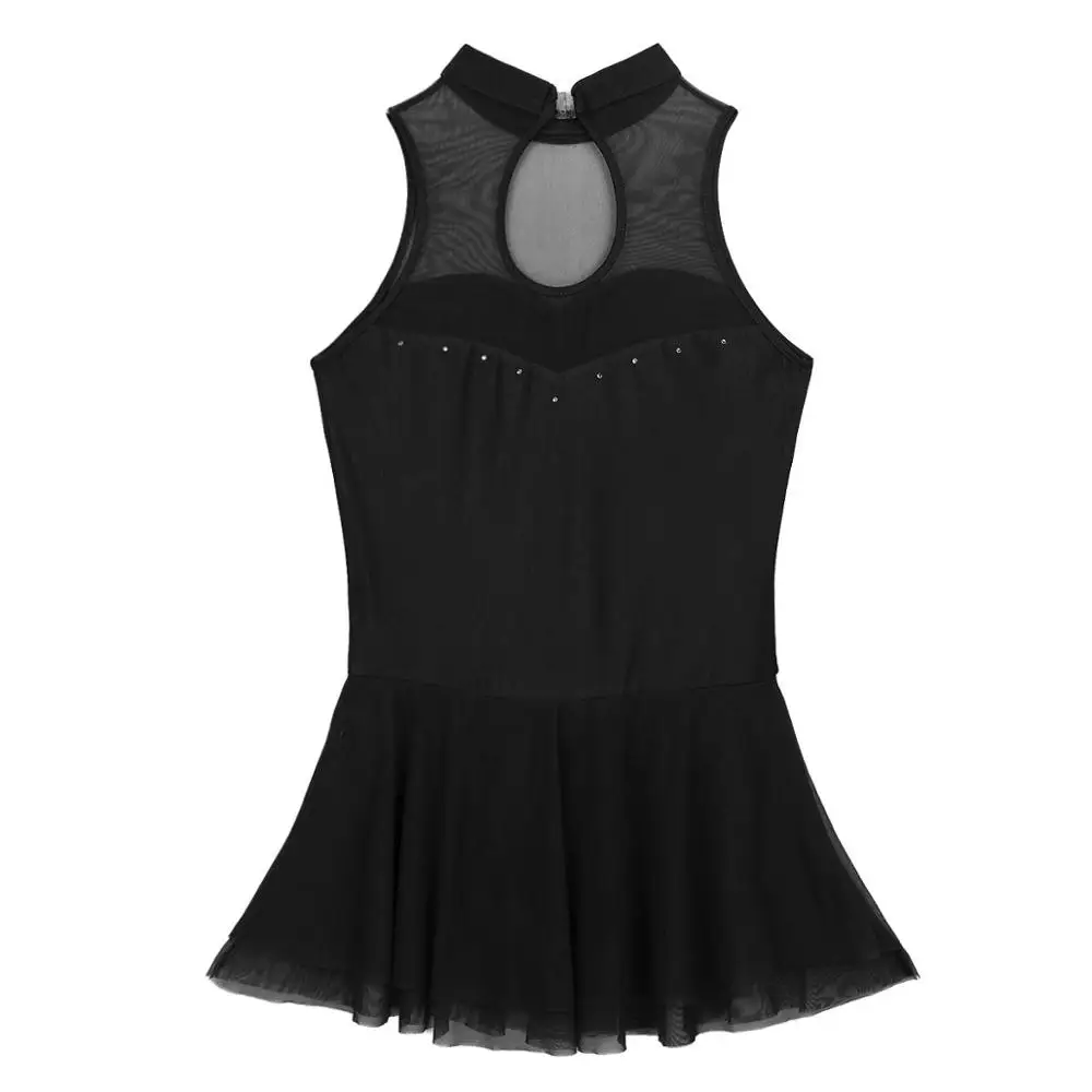 Adult Mesh Splice Sleeveless High Neck Ballet Gymnastics Leotard Women Figure Skating Dress Contemporary Lyrical Dance Costumes