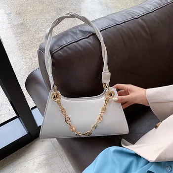 

Ins New Lady Armpit Bag Chain Handbag Purse Women PU Leather Solid Color Shoulder Messenger Bags Simple Female Small Square Bag