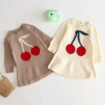 

Autumn Toddler Girl Dresses Winter Cherry Knitted Dress Infant Warm Dress Knitted Sweater Kids Dresses For Baby Girls Clothes