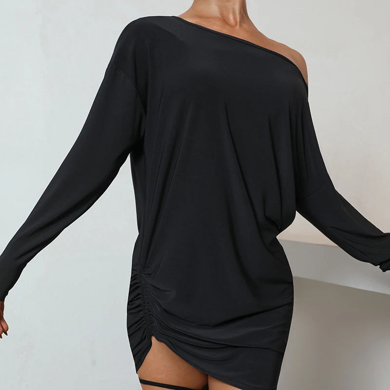 Dance Dress Latin Dance Dresses For Women New Drawstring Black Long Sleeve Loose Training Designer Clothes Samba Rumba Salsa Winter DNV14149 dance dress