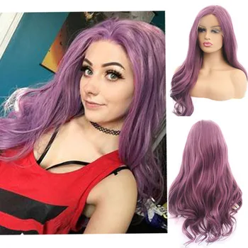 

RONGDUOYI Purple Wigs Long Wavy Synthetic Lace Front Wig for Women Heat Resistant Fiber Natural Hairline Side Part Woman Hair