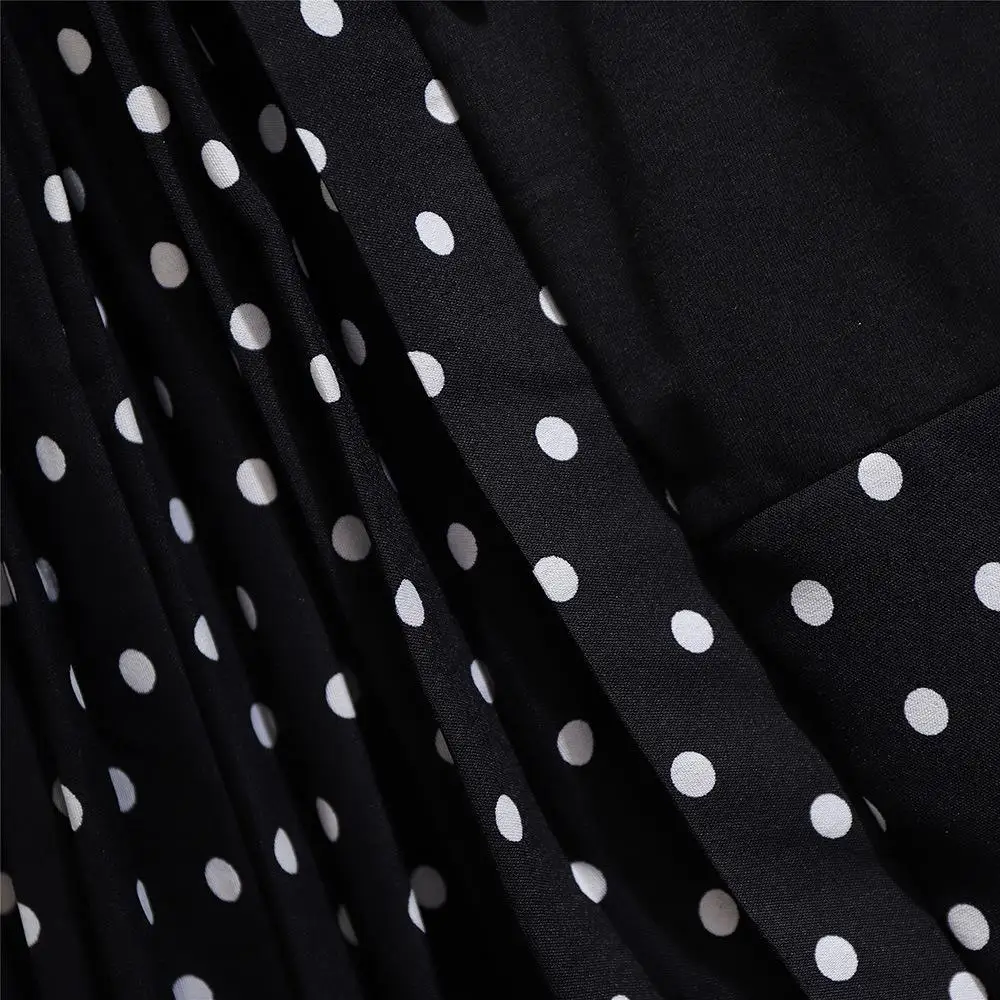 2XL-6XL, женское осеннее платье большого размера,, Повседневное платье в горошек с длинным рукавом, черное лоскутное платье, 5XL, большой размер, платья для офисных леди