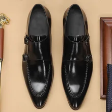 British Style Pointed Toe Formal Shoes Men Dress Shoes Fashion Buckle Straps Wedding Shoes Men Slip On Leather Shoes