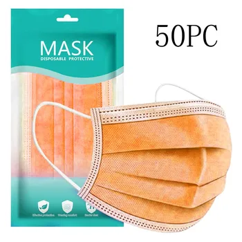 

50 Pcs Disposable Face Mask Fashion Orange Non-Woven 3 Layer Face Masks For Germ Protection For Adults Mascarillas Flag Bandana