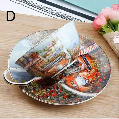 D British Style Flower Bone China Coffee Cup and Saucer Set High-end Afternoon Tea Pastoral Style Flower Tea CupBB95 - Цвет: D