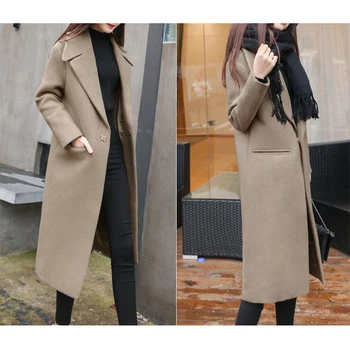 

Wool Blend Coat Women Long Sleeve Collar Outwear Long Jacket Korean Casual Autumn Winter Elegant Overcoat Woolen Coat BB430