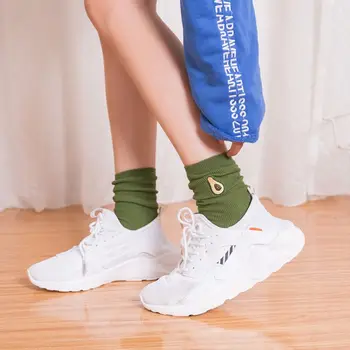 

Korean Fresh Women Funny Fruit Crew Socks Bright Candy Color Avocado Embroidery Harajuku Skateboard Loose Cotton Hosiery