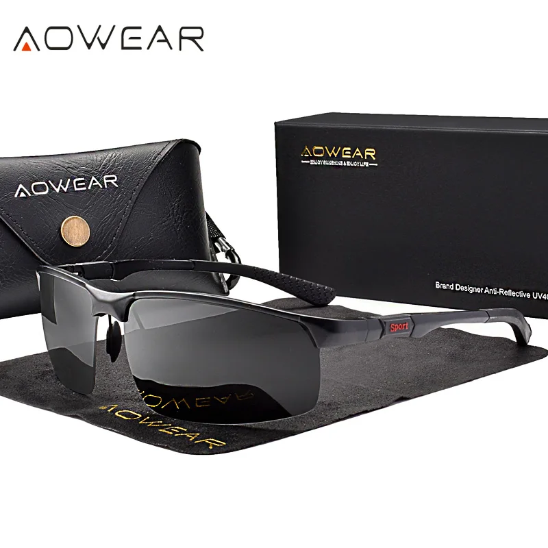 AOWEAR мужские солнцезащитные очки без оправы высококачественные алюминиевые