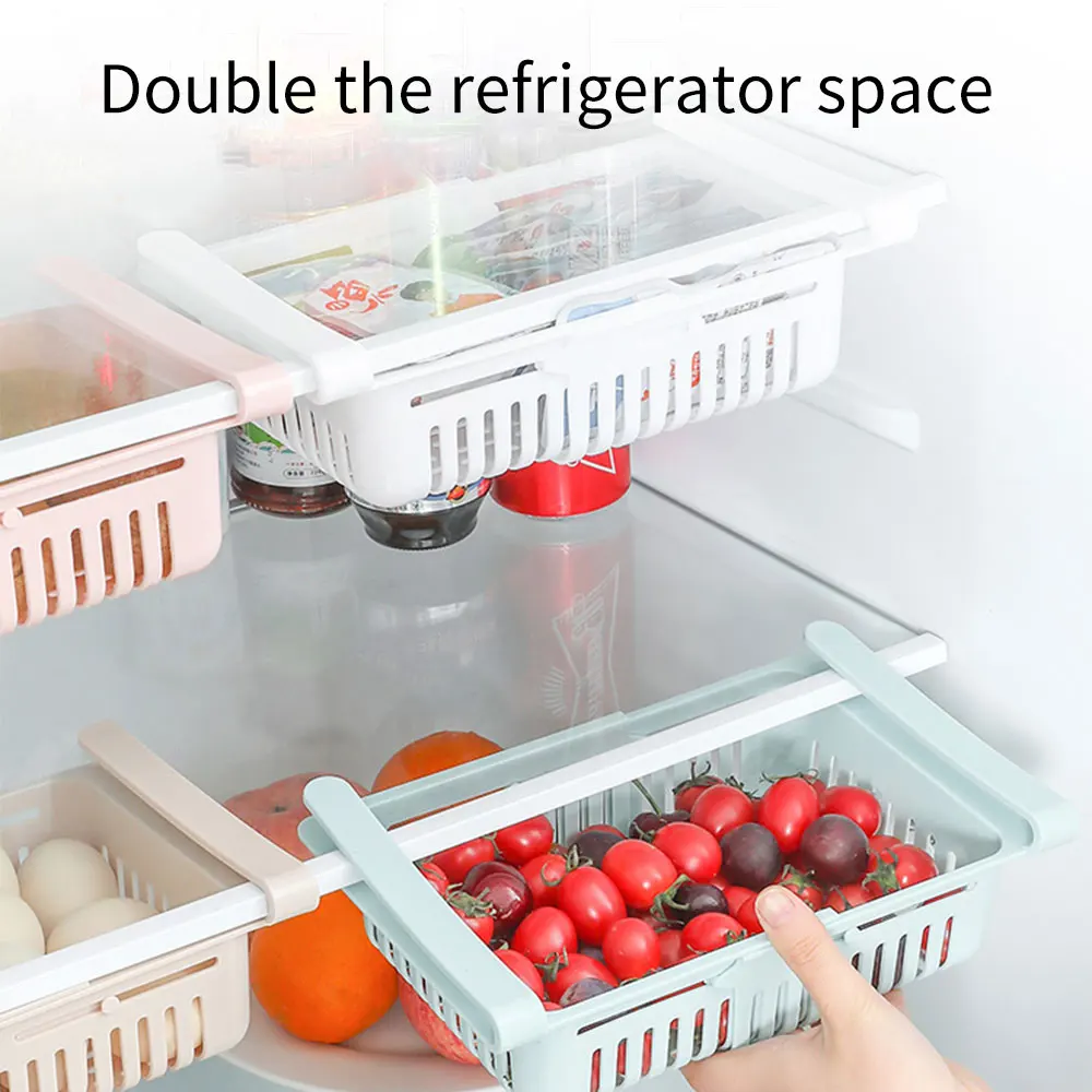 

Adjustable Stretchable Refrigerator Organizer Drawer Basket Refrigerator Pull-out Drawers Fresh Spacer Layer Storage Rack