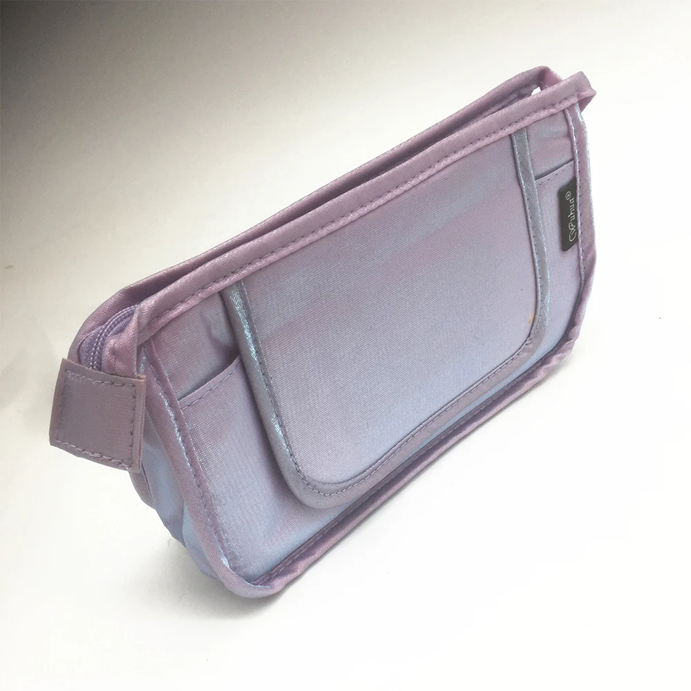 Neceser de maquillaje para mujer y niña, Bolso pequeño de color violeta neón con espejo