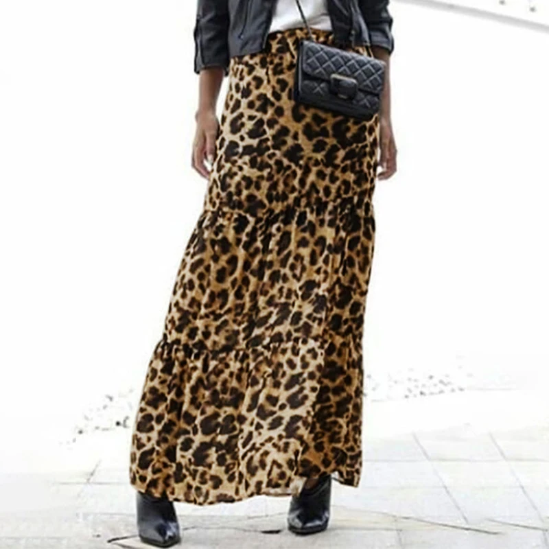 Модные женские длинные юбки с леопардовым принтом, ZANZEA, летние повседневные юбки с эластичной резинкой на талии, вечерние свободные юбки макси для женщин, Vestido S-5XL